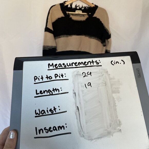 Rag Poets Distressed Black & Beige Sweater XS boho style casual semi cropped - Picture 7 of 8